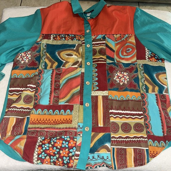 VTG Silver Threads 2xl Shirt. Long Cuff Sleeve. Fringe In Front. - Picture 2 of 9